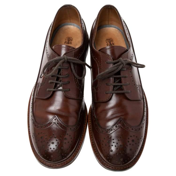 Pre Owned Brunello Cucinelli Brown Leather Brogue Lace Up Oxfords Size 42