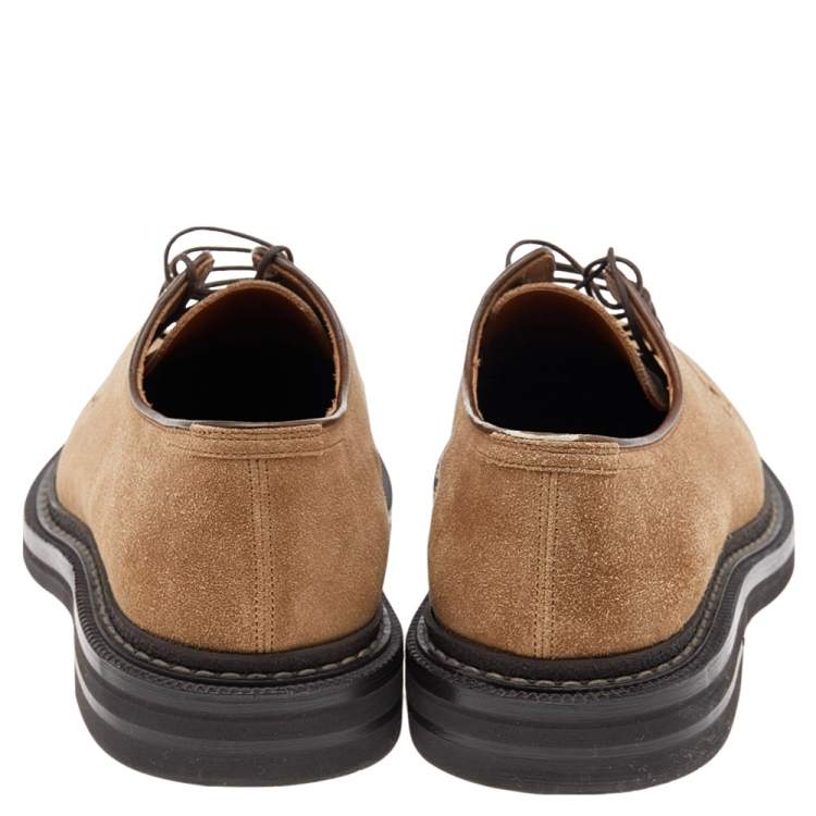 Pre Owned Brunello Cucinelli Beige Suede Beaver Lace Up Derby Size 41