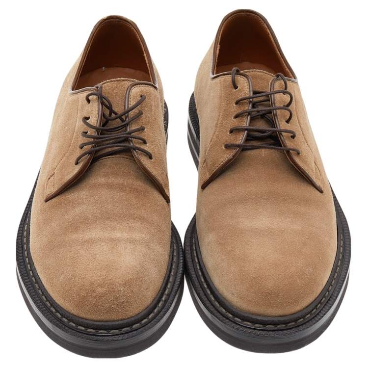 Pre Owned Brunello Cucinelli Beige Suede Beaver Lace Up Derby Size 41