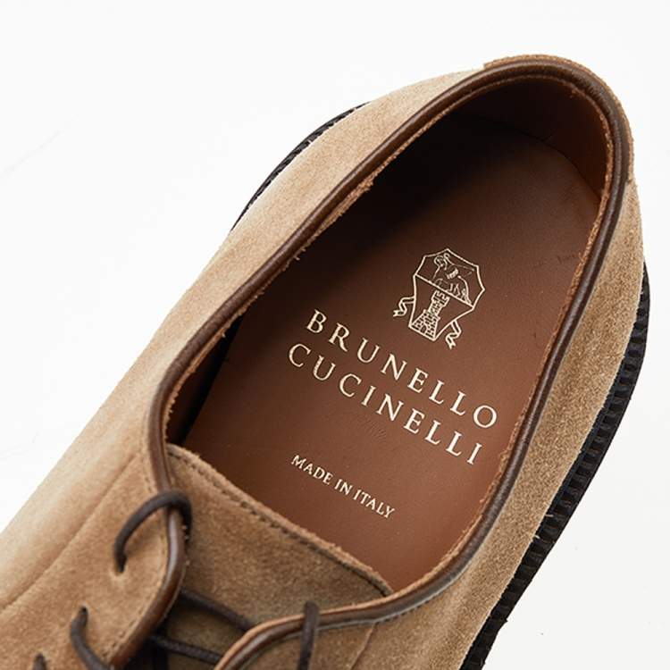 Pre Owned Brunello Cucinelli Beige Suede Beaver Lace Up Derby Size 41