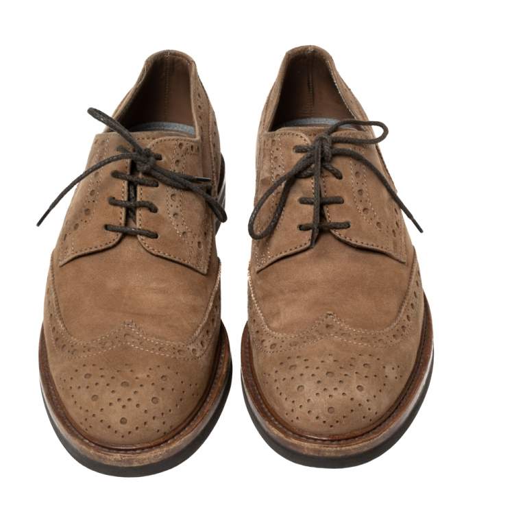 Pre Owned Brunello Cucinelli Brown Brogue Leather Lace Up Derby Size 41