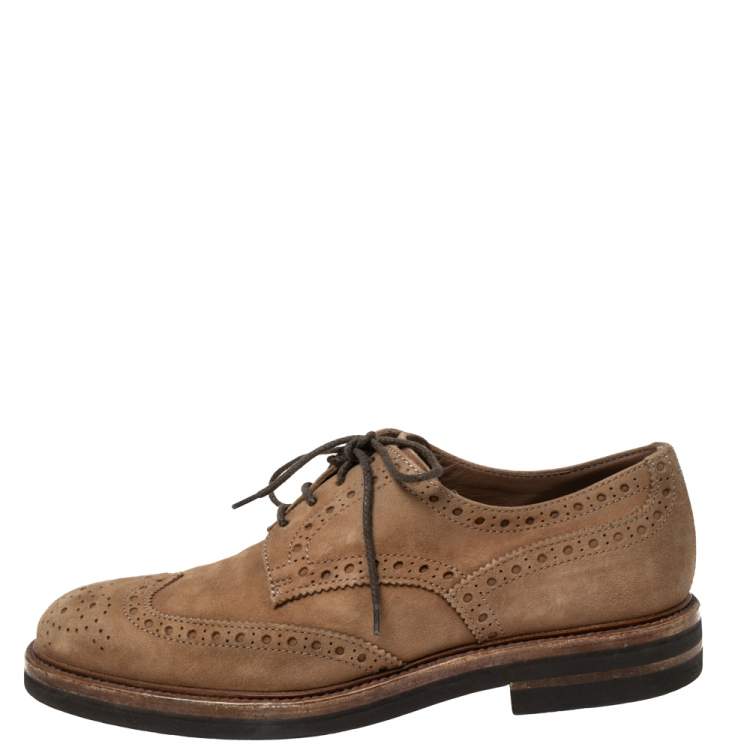 Pre Owned Brunello Cucinelli Brown Brogue Leather Lace Up Derby Size 41
