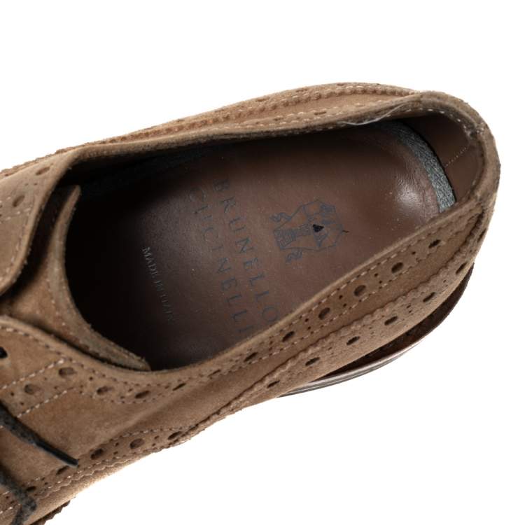 Pre Owned Brunello Cucinelli Brown Brogue Leather Lace Up Derby Size 41