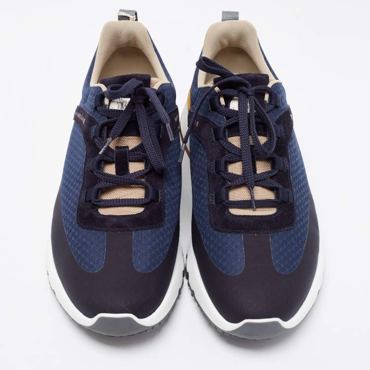 Pre Owned Brunello Cucinelli Blue Fabric And Suede Trimmed Sneakers Size 42