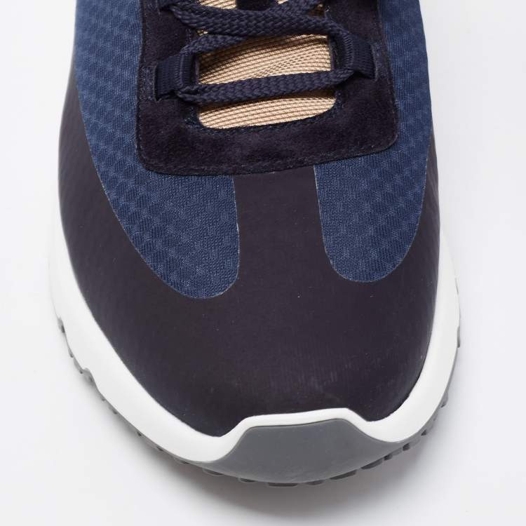 Pre Owned Brunello Cucinelli Blue Fabric And Suede Trimmed Sneakers Size 42
