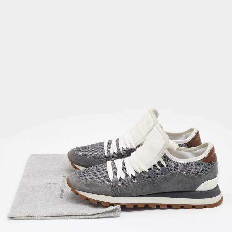 Pre Owned Brunello Cucinelli Grey Mesh And Suede Low Top Sneakers Size 40