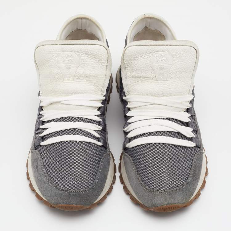 Pre Owned Brunello Cucinelli Grey Mesh And Suede Low Top Sneakers Size 40