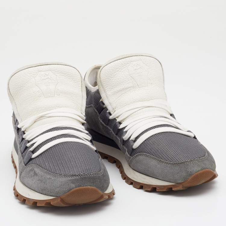 Pre Owned Brunello Cucinelli Grey Mesh And Suede Low Top Sneakers Size 40