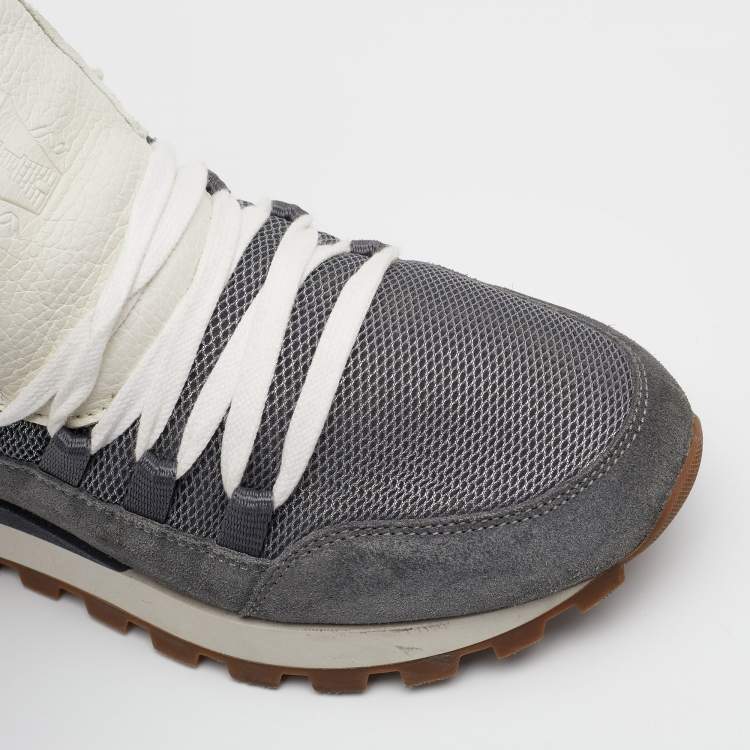 Pre Owned Brunello Cucinelli Grey Mesh And Suede Low Top Sneakers Size 40