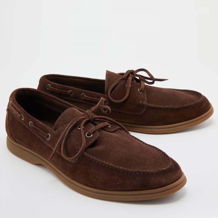 Pre Owned Brunello Cucinelli Dark Brown Suede Penny Slip On Loafers Size 44