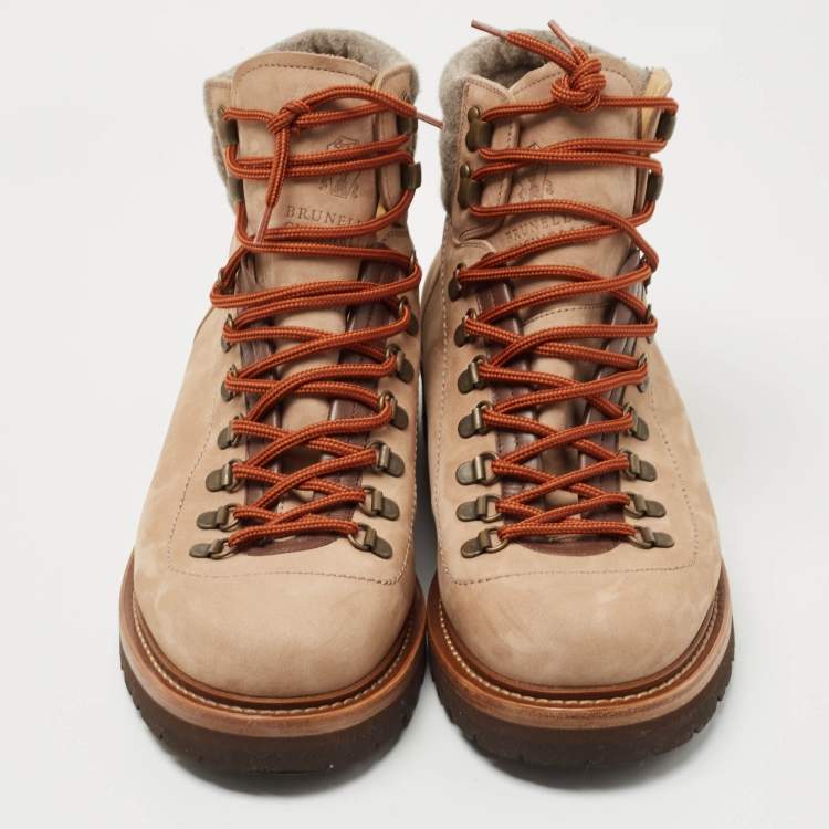 مملوكة مسبقًا Brunello Cucinelli Brown/Grey Nubuck Leather and fabric Ankle Boots Size 45