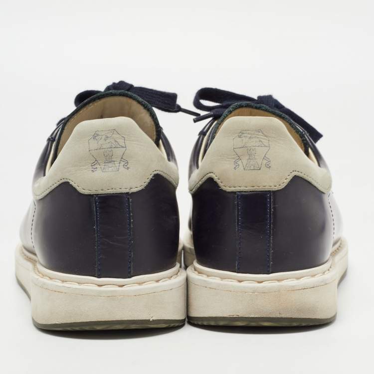 Pre Owned Brunello Cucinelli Blue Suede And Leather Lace Up Low Top Sneakers Size 40