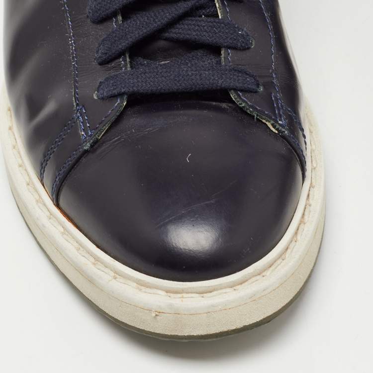 Pre Owned Brunello Cucinelli Blue Suede And Leather Lace Up Low Top Sneakers Size 40