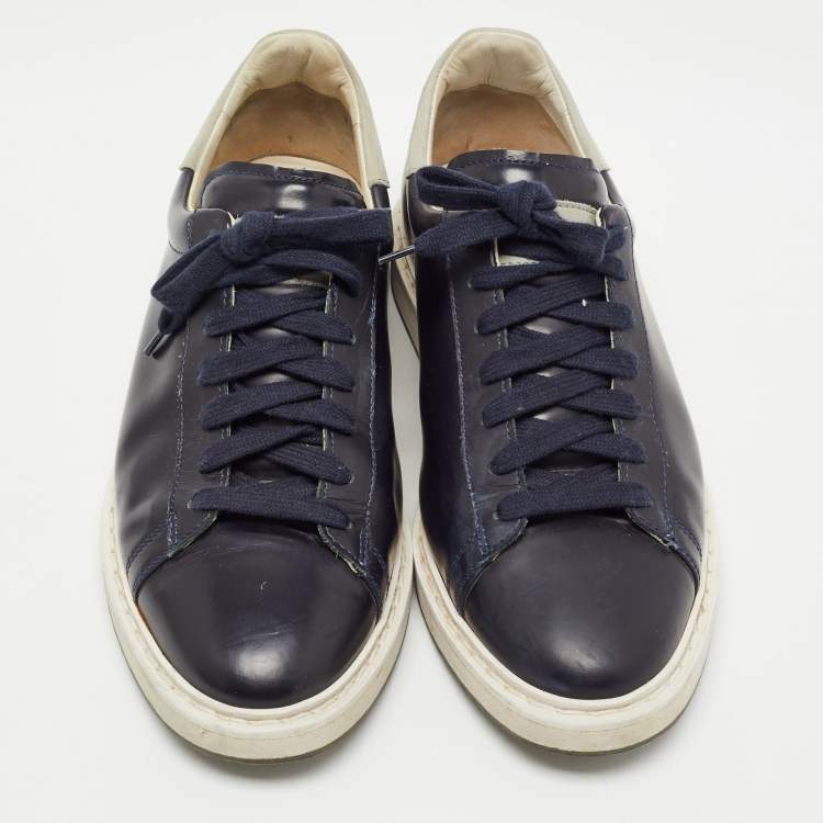 Pre Owned Brunello Cucinelli Blue Suede And Leather Lace Up Low Top Sneakers Size 40