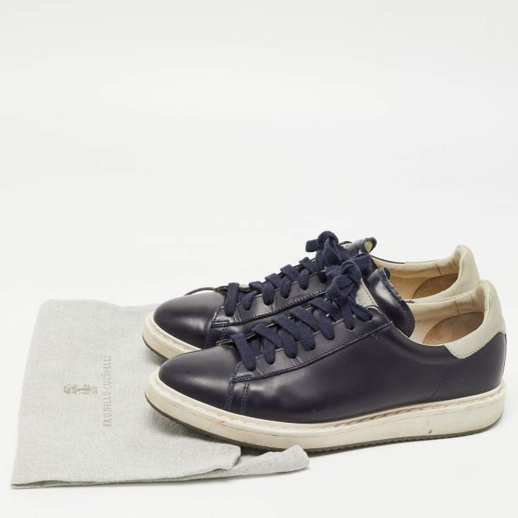 Pre Owned Brunello Cucinelli Blue Suede And Leather Lace Up Low Top Sneakers Size 40