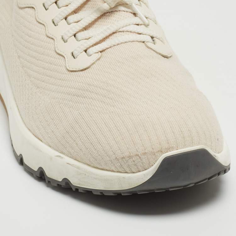 Pre Owned Brunello Cucinelli Cream Knit Fabric Low Top Sneakers Size 45
