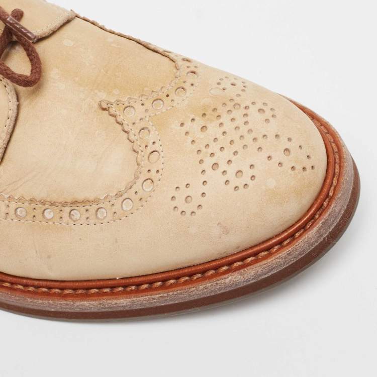 Pre Owned Brunello Cucinelli Brown Nubuck Leather Brogue Lace Up Derby Size 42.5