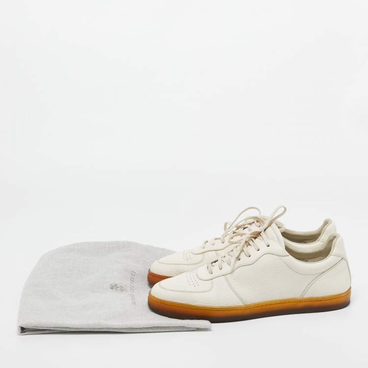 Pre Owned Brunello Cucinelli Cream Leather Low Top Sneakers Size 42