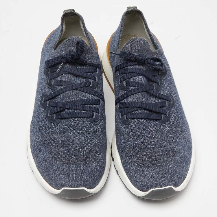 Pre Owned Brunello Cucinelli Grey Knit Fabric Low Top Sneakers Size 45