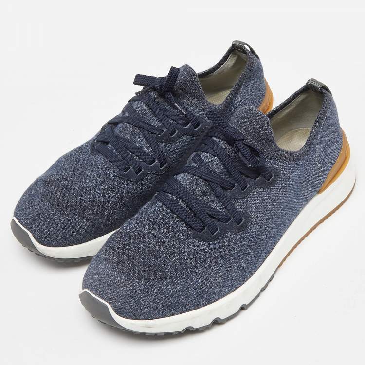 Pre Owned Brunello Cucinelli Grey Knit Fabric Low Top Sneakers Size 45