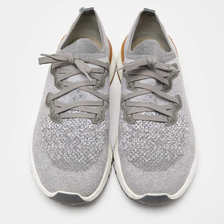 Pre Owned Brunello Cucinelli Grey Knit Fabric Low Top Sneakers Size 45