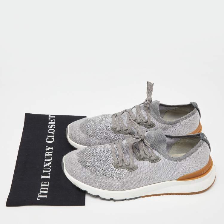 Pre Owned Brunello Cucinelli Grey Knit Fabric Low Top Sneakers Size 45