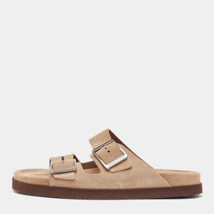 Pre Owned Brunello Cucinelli Beige Suede Flat Slides Size 41