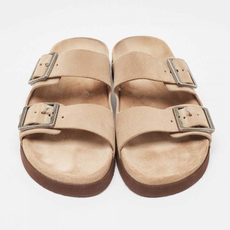 Pre Owned Brunello Cucinelli Beige Suede Flat Slides Size 41