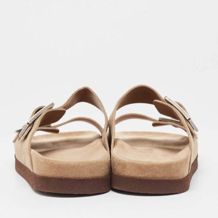 Pre Owned Brunello Cucinelli Beige Suede Flat Slides Size 41