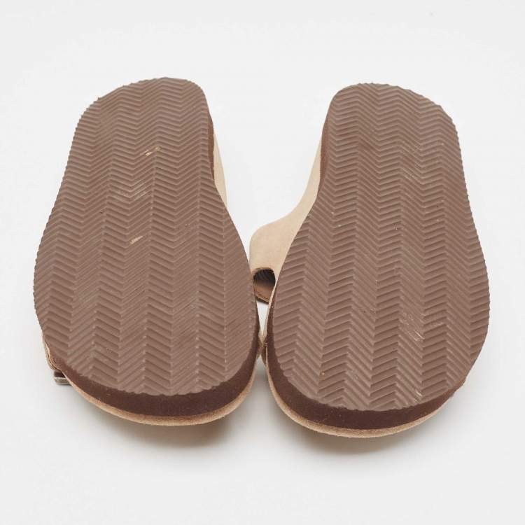 Pre Owned Brunello Cucinelli Beige Suede Flat Slides Size 41