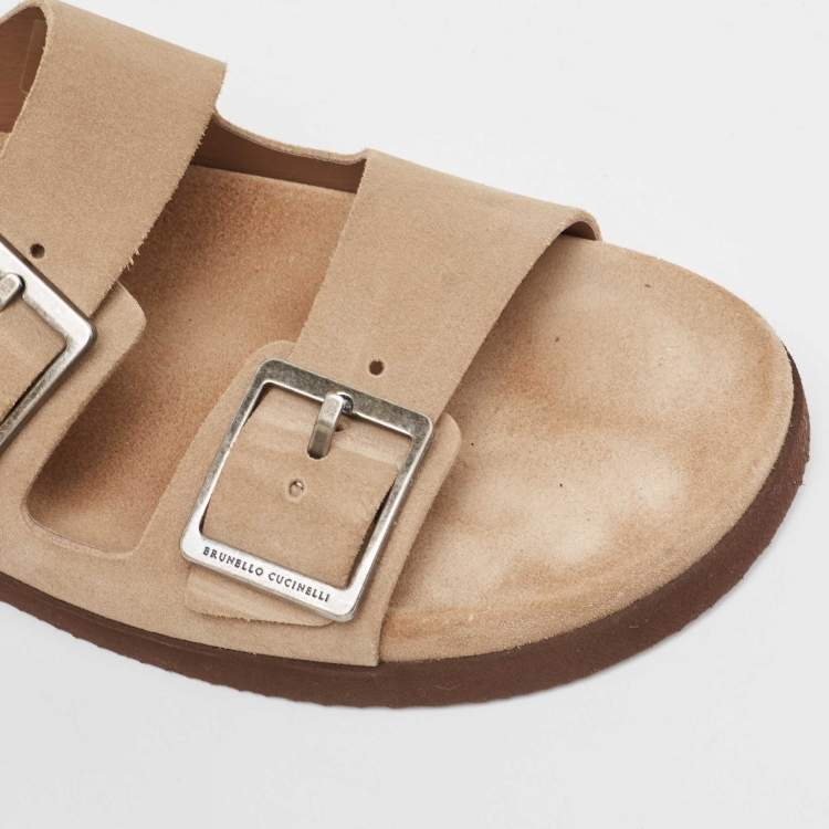 Pre Owned Brunello Cucinelli Beige Suede Flat Slides Size 41