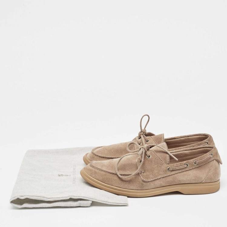 Pre Owned Brunello Cucinelli Brown Suede Slip On Boat Loafers Size 41