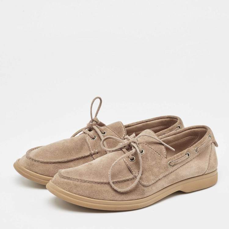 Pre Owned Brunello Cucinelli Brown Suede Slip On Boat Loafers Size 41