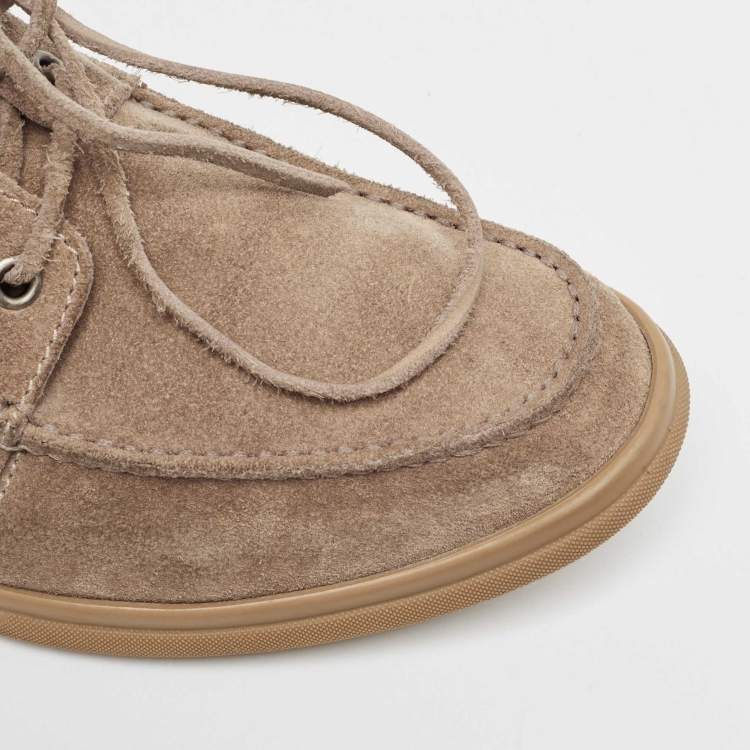 Pre Owned Brunello Cucinelli Brown Suede Slip On Boat Loafers Size 41