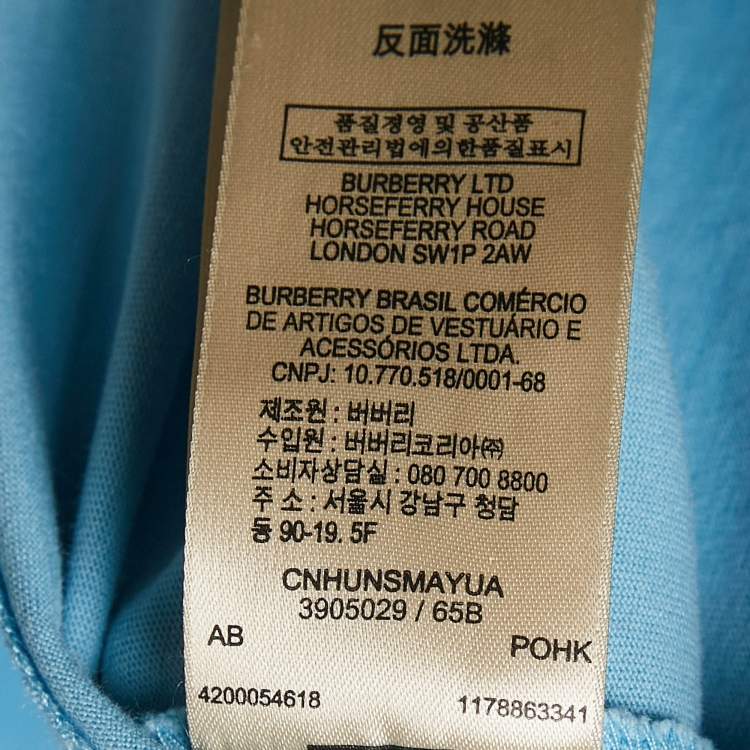 مملوكة مسبقًا Burberry Brit Powder Blue Cotton Crew Neck Tunworth T-Shirt XXXL