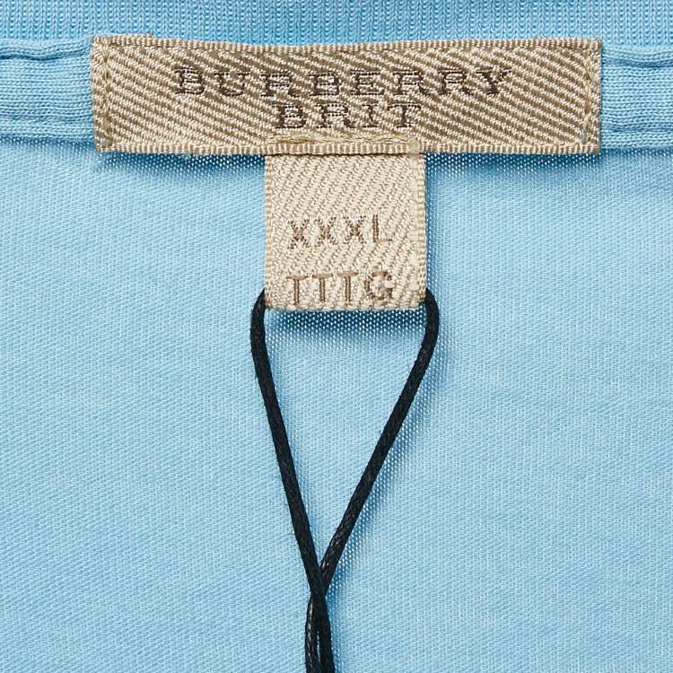 مملوكة مسبقًا Burberry Brit Powder Blue Cotton Crew Neck Tunworth T-Shirt XXXL
