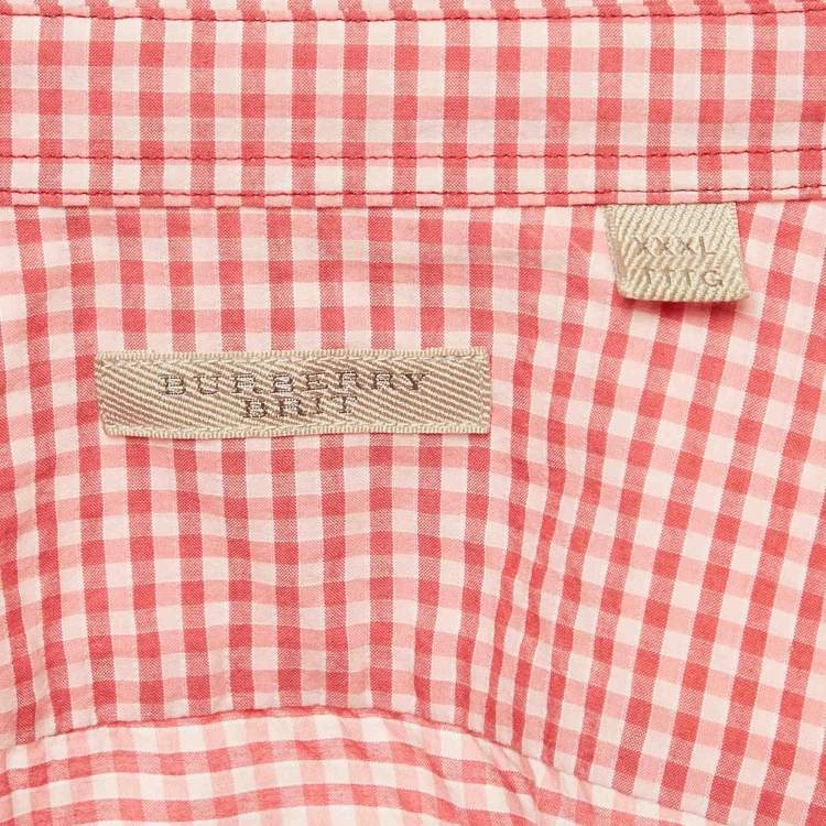 Pre Owned Burberry Brit Red Gingham Cotton Short Sleeve Button Down Shirt 3XL