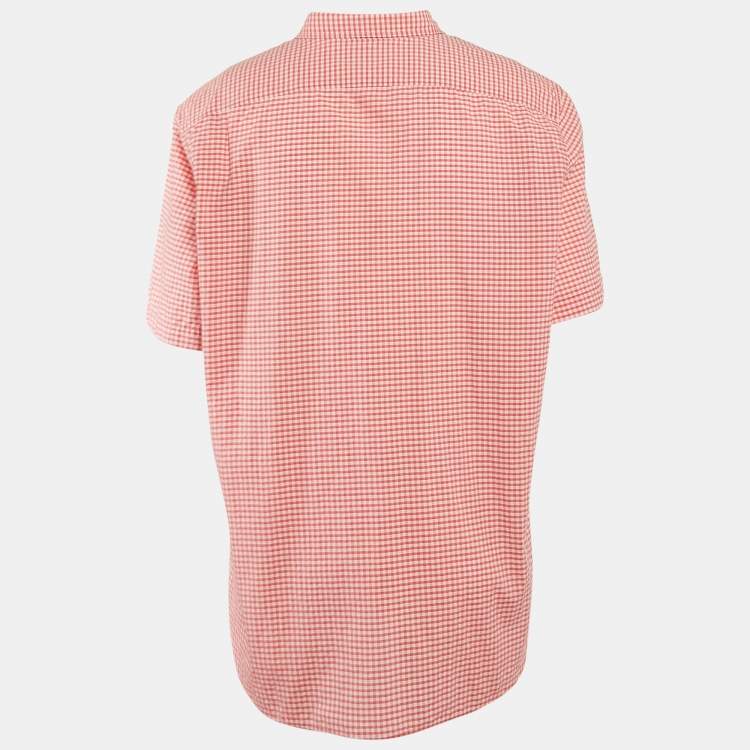 Pre Owned Burberry Brit Red Gingham Cotton Short Sleeve Button Down Shirt 3XL