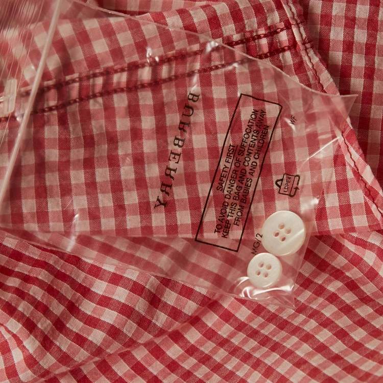 Pre Owned Burberry Brit Red Gingham Cotton Short Sleeve Button Down Shirt 3XL