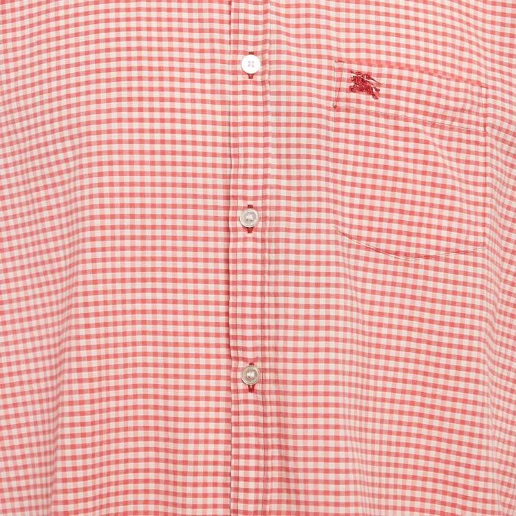 Pre Owned Burberry Brit Red Gingham Cotton Short Sleeve Button Down Shirt 3XL