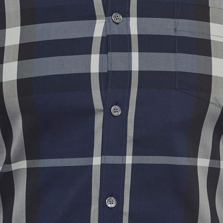 Pre Owned Burberry Brit Blue Tartan Poplin Long Sleeve Button Down Shirt XS