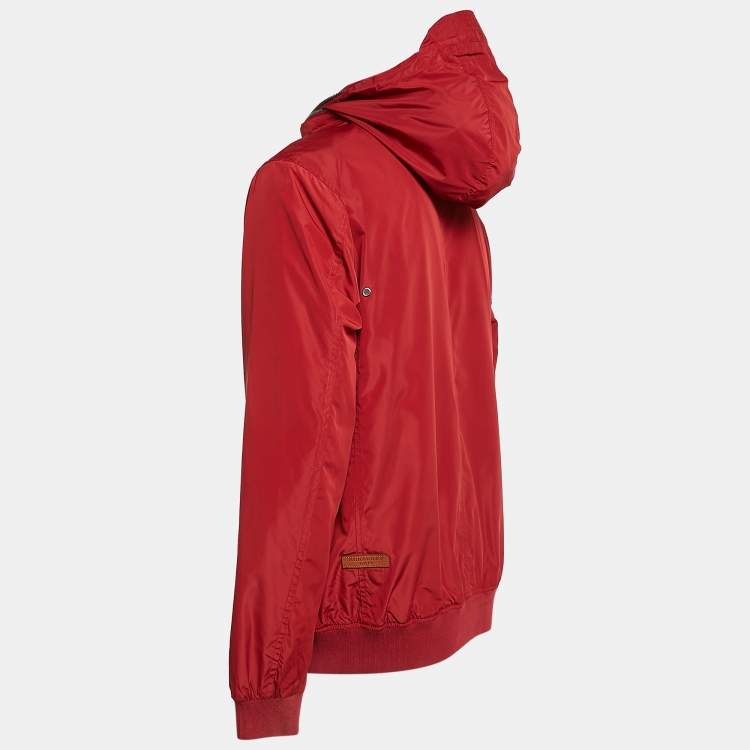 Pre Owned Burberry Brit Dark Red Synthetic Hooded Jacket XL 