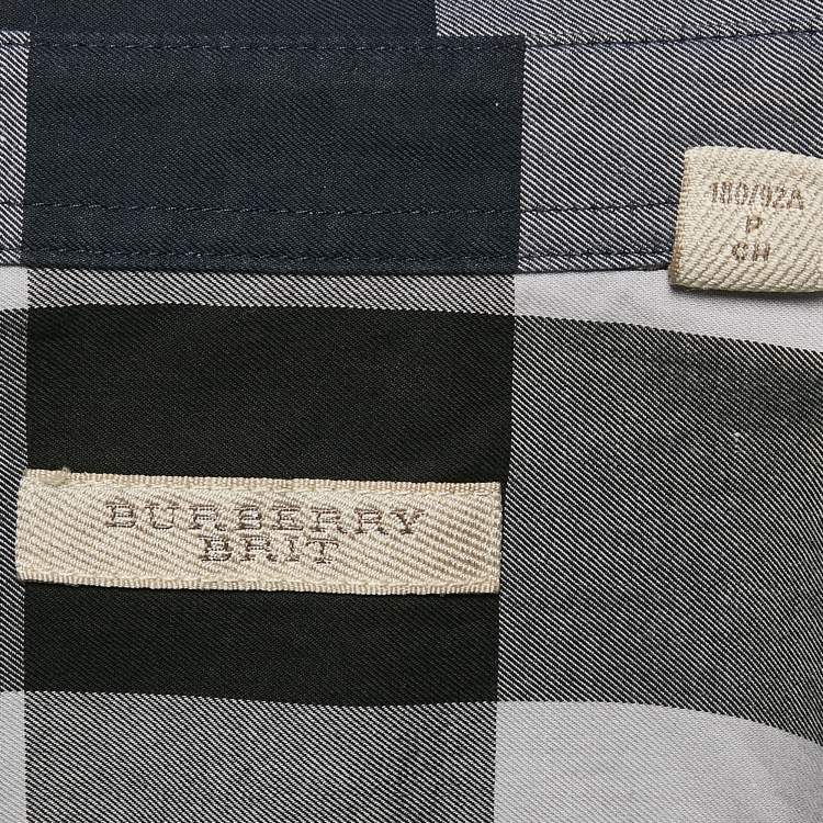 Pre Owned Burberry Brit Navy Blue Tartan Checks Cotton Button Down Shirt S