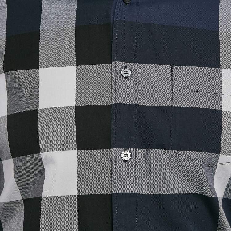Pre Owned Burberry Brit Navy Blue Tartan Checks Cotton Button Down Shirt S
