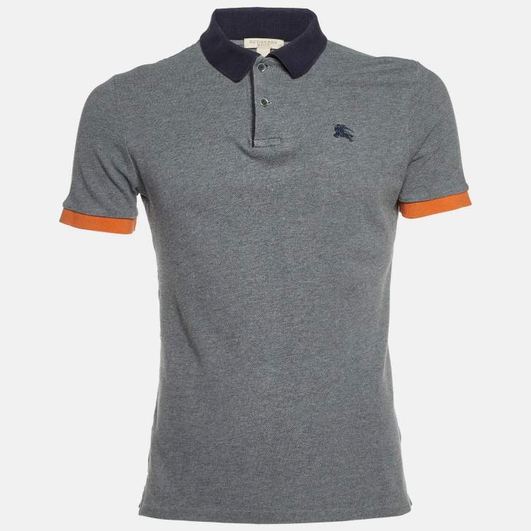 Pre Owned Burberry Brit Grey Cotton Contrast Detail Polo T-Shirt M