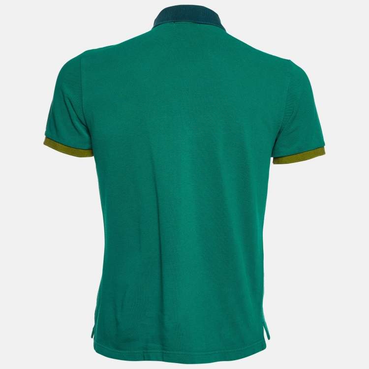 Pre Owned Burberry Brit Green Cotton Contrast Detail Polo T-Shirt M