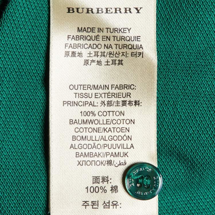 Pre Owned Burberry Brit Green Cotton Contrast Detail Polo T-Shirt M