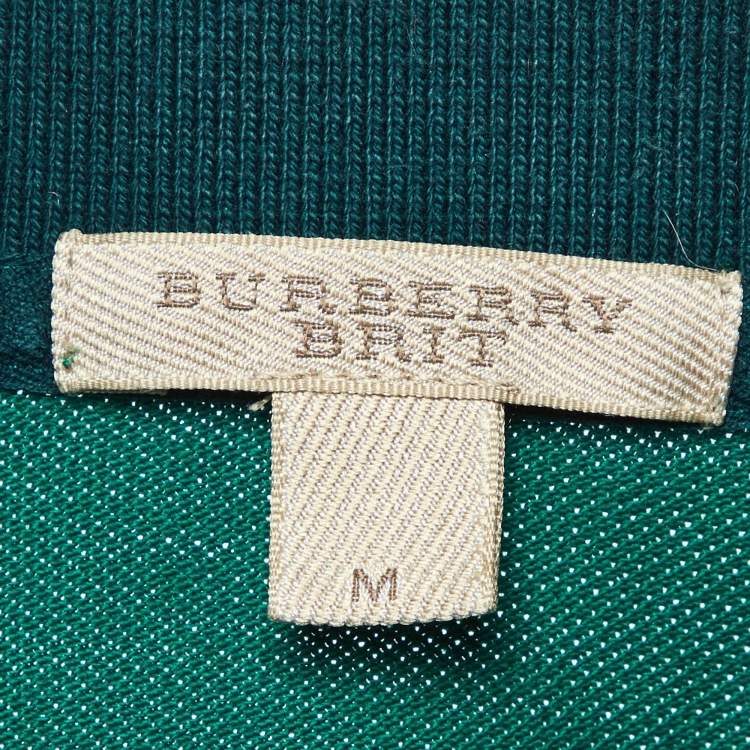 Pre Owned Burberry Brit Green Cotton Contrast Detail Polo T-Shirt M