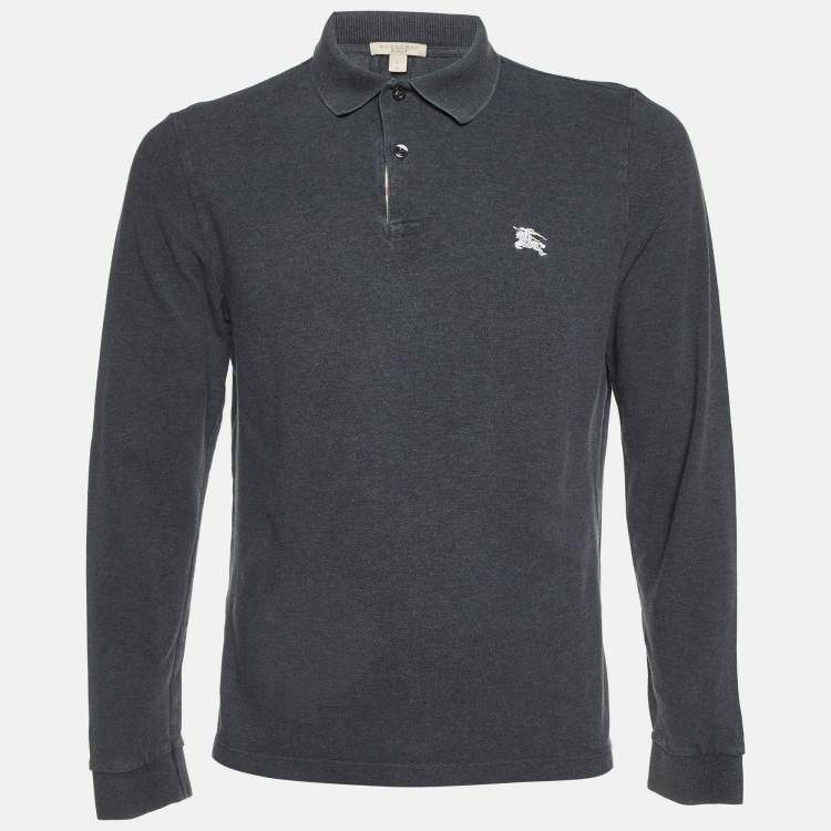Pre Owned Burberry Brit Grey Cotton Long Sleeve Polo T-Shirt L