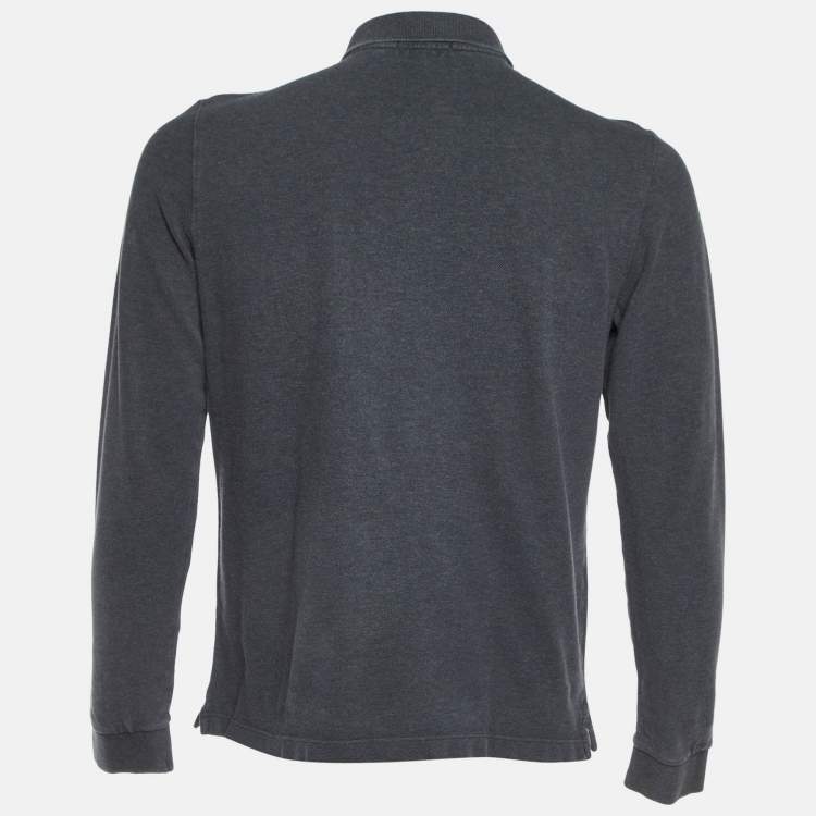 Pre Owned Burberry Brit Grey Cotton Long Sleeve Polo T-Shirt L